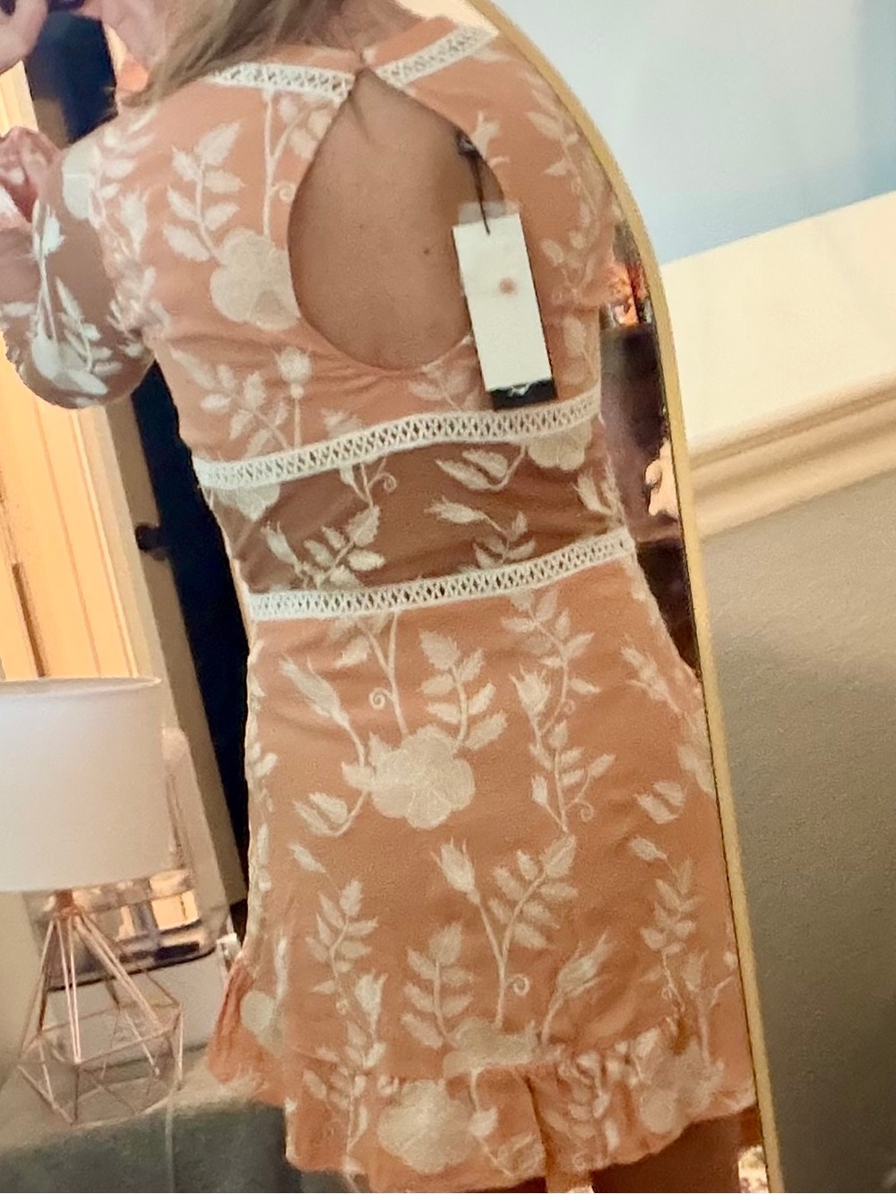 For Love & Lemons Mia Dress Peach Embroidered Bell Sleeve Mini NWT Medium - Picture 14 of 16
